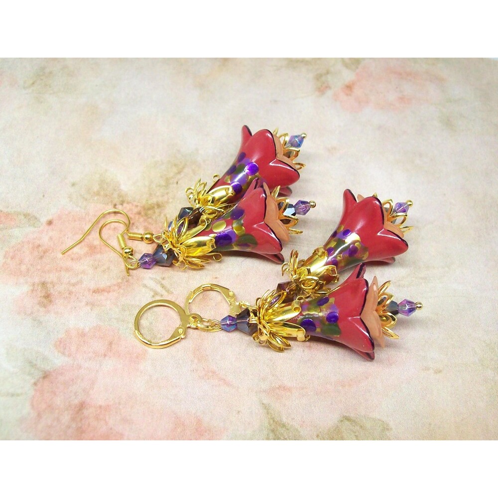 Boho Floral Earrings Dangle, Spring Flowers Jewelry, Hand Painted, Artisan Craft